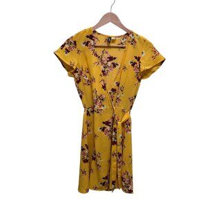 Divided Yellow Floral Mini Wrap Dress Size 4